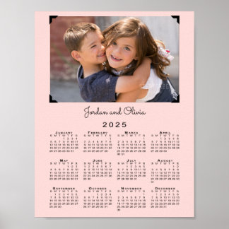 2025 Calendar with Your Photo and Name on Pink Poster