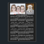 2025 Calendar Year Black | Custom 2 Photo Magnet<br><div class="desc">This personalized 2025 year monthly 5x7 calendar fridge magnet shows the days of the week for each month in bold easy-to-read white on a black background. Easily add your own horizontal and vertical photographs to the top. This is a simple, modern calendar magnet to help you conquer the new year....</div>