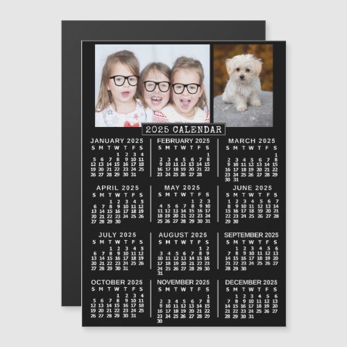 2025 Calendar Year Black  Custom 2 Photo Template Magnetic Invitation