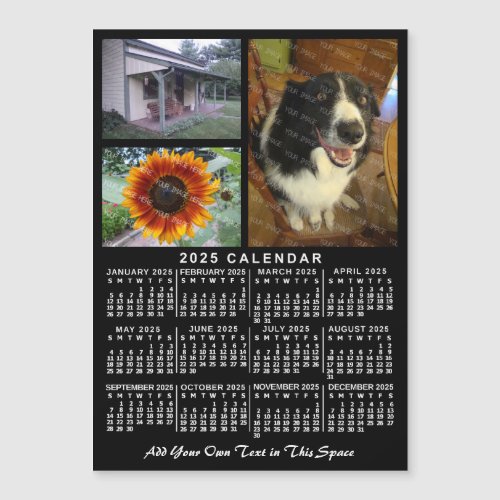 2025 Calendar Year Black Custom 3 Photos Magnet