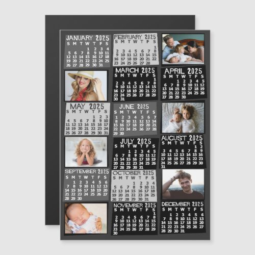 2025 Calendar Year Black Mod Custom Photo Collage Magnetic Invitation