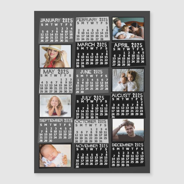 2025 Calendar Year Black Mod Photo Collage Magnet (Front)