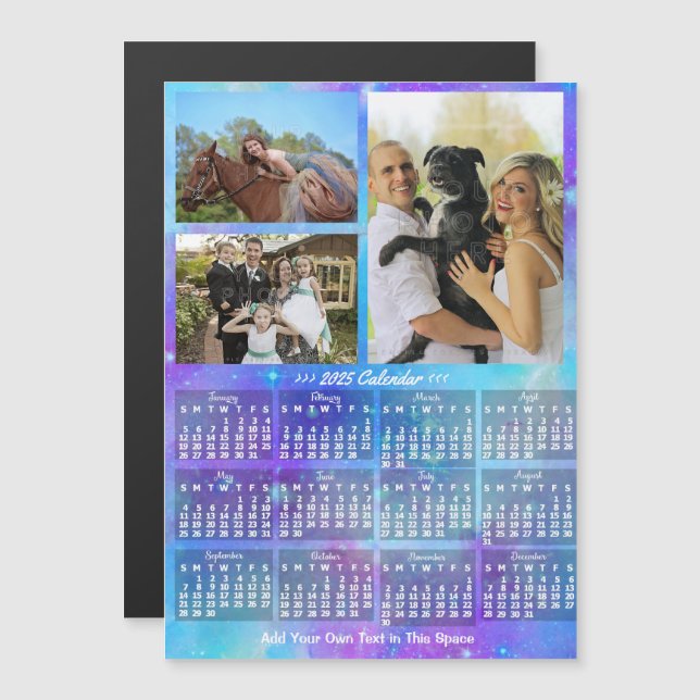 2025 Calendar Year Boho Watercolor 3 Custom Photo Magnetic Invitation (Front/Back)