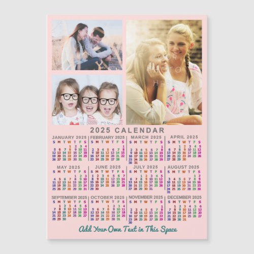 2025 Calendar Year Colorful Custom 3 Photo Magnet