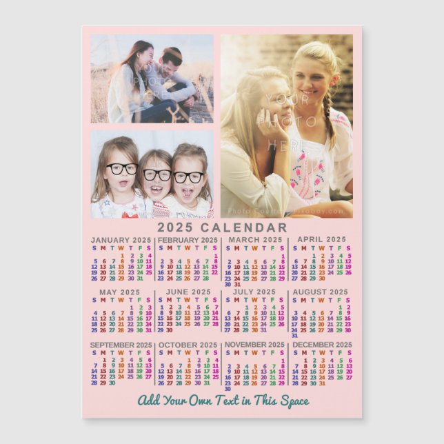 2025 Calendar Year Colorful Custom 3 Photo Magnet (Front)