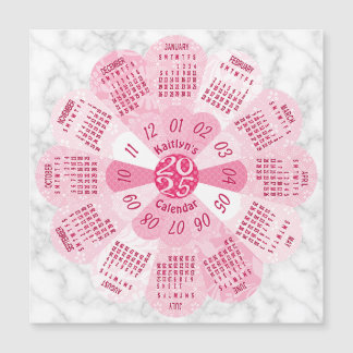 2025 Calendar Year Custom Boho Pink Flower Magnet
