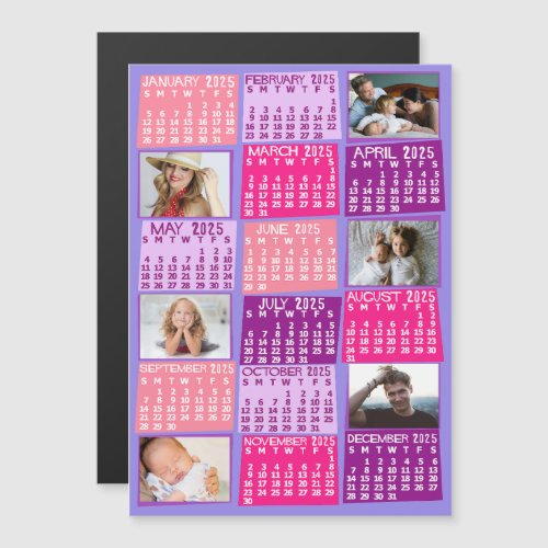 2025 Calendar Year Cute Mod Custom Photo Collage Magnetic Invitation