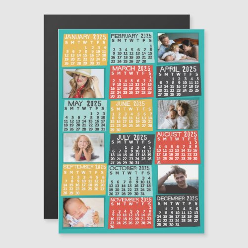 2025 Calendar Year Modern Custom Photo Collage Magnetic Invitation