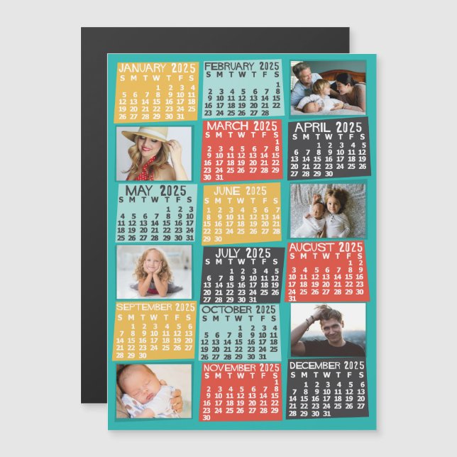 2025 Calendar Year Modern Custom Photo Collage Magnetic Invitation (Front/Back)