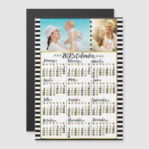 2025 Calendar Year Preppy Stripes   Custom Photos Magnetic Invitation