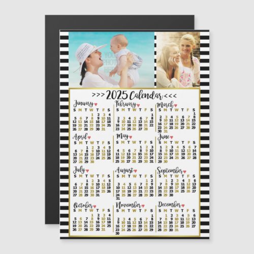 2025 Calendar Year Preppy Stripes  Custom Photos Magnetic Invitation