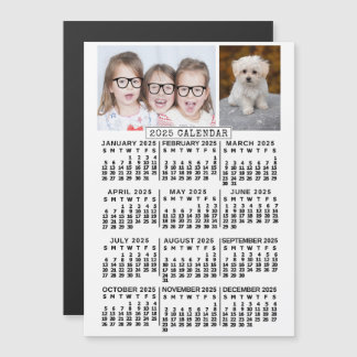 2025 Calendar Year White 2 Custom Photos Template Magnetic Invitation