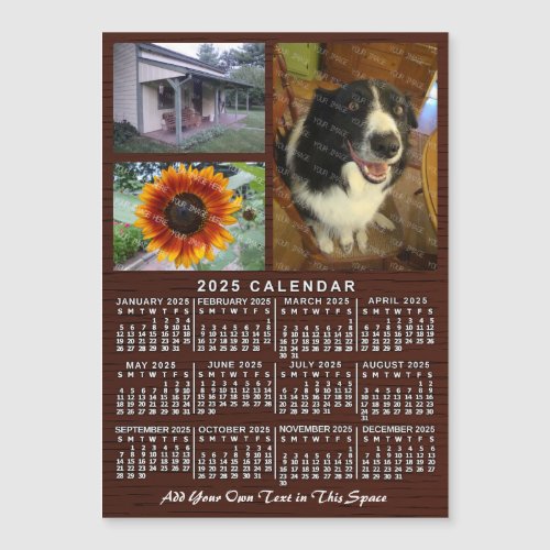 2025 Calendar Year Wood Custom 3 Photos Magnet