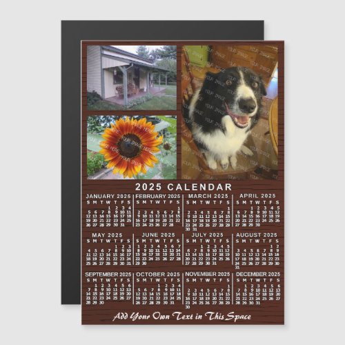 2025 Calendar Year Wood Grain Custom 3 Photos Magnetic Invitation