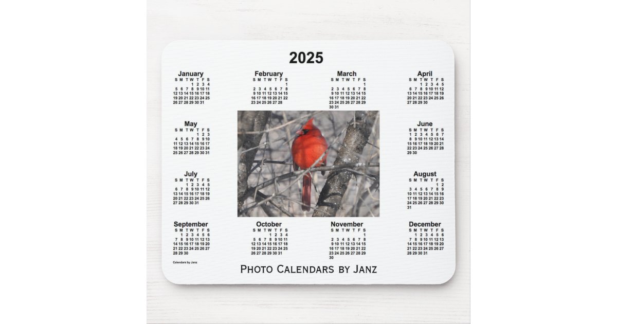 2025 Cardinal Framed Photo Calendar by Janz Mouse Pad Zazzle