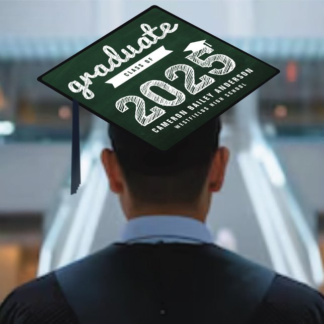2025 Chalkboard Graduate Bold Sketched Typography Graduation Cap Topper (2025 Dark Green Chalkboard Graduate Bold Sketched Typography Graduation Cap Topper @ fatfatin)