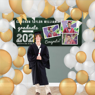 2025 Chalkboard Sketch 3 Photo Graduation Party Banner