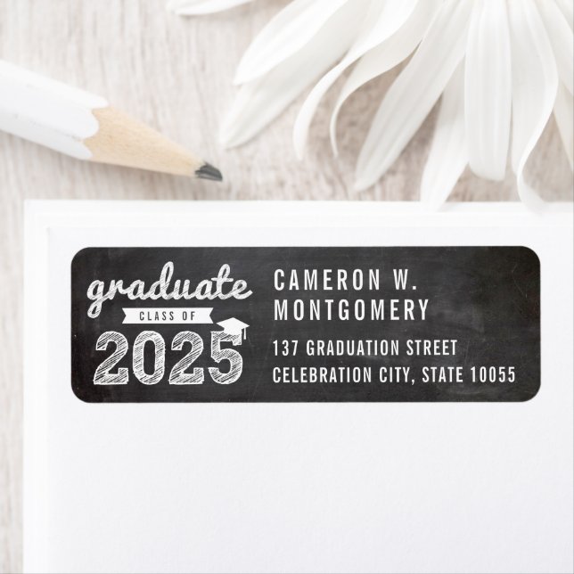2025 Chalkboard Sketch Modern Graduation Address Label (Insitu)