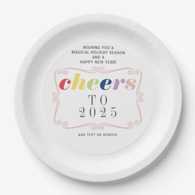 2025 Cheers Modern Retro Holiday Happy New Year Paper Plates (Front)