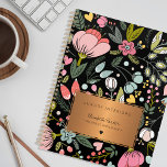 2025 Chic floral pink black gold business  Planner<br><div class="desc">Glam girly chic professional business activities organizer planner featuring a chic pastel wildflower meadow pattern and a gold copper metallic rectangle label over a moody black background. Personalize it with your details! Perfect for a home interior designer, florist, landscaper, beauty salon manager or owner, hair stylist, makeup artist, fashion stylist,...</div>