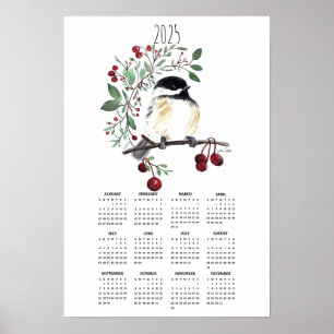 2025 Chickadee Berry Branch Poster Calendar