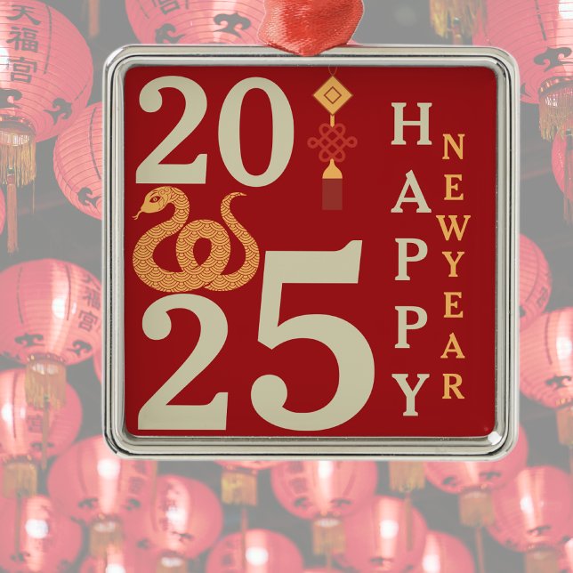2025 Chinese New Year Of The Snake Red Modern  Metal Ornament (Creator Uploaded)