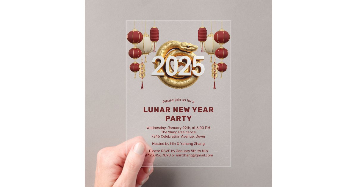 2025 Chinese Year of the Snake Lunar New Year Acrylic Invitations Zazzle