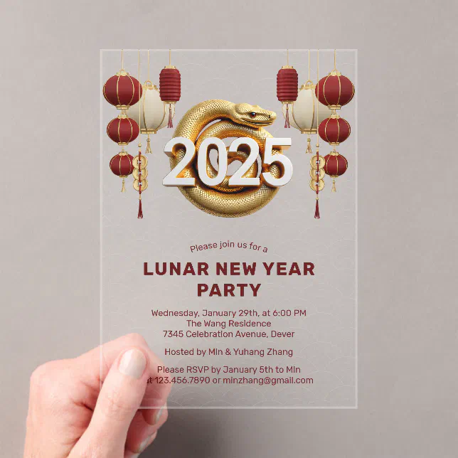 2025 Chinese Year of the Snake Lunar New Year Acrylic Invitations Zazzle