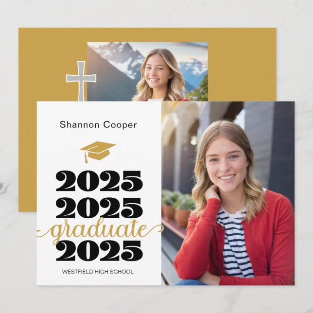 2025 Christian Gold Graduation Photo Announcement (Front/Back)