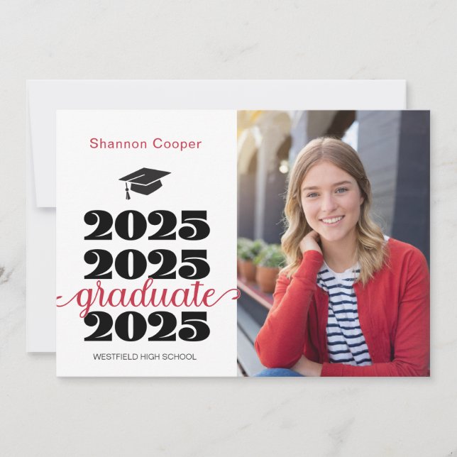 2025 Christian Red Graduation Photo Announcement (Front)