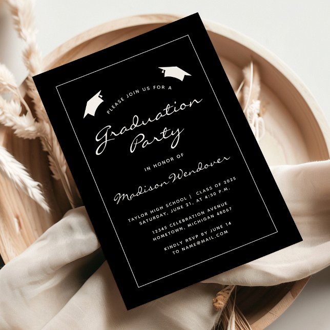 2025 Classic Black White Border Graduation Party Invitation (Creator Uploaded)