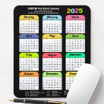 2025 Color Calendar US Public Holidays Corporate Mouse Pad<br><div class="desc">Modern Black White Colorful 2025 Happy New Year Corporate Business Mouse Pad featuring 2025 Calendar with Federal Holidays in United States. All the texts are pre-arranged for you to personalize easily and quickly with your own details.</div>