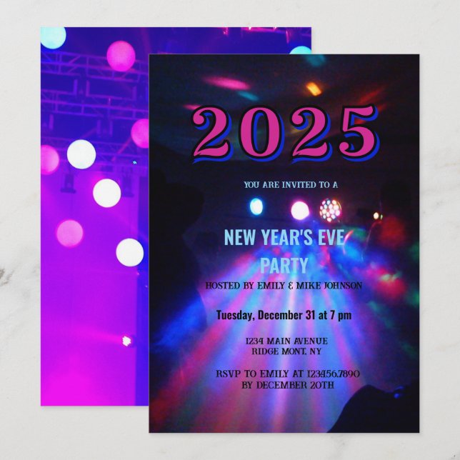 2025 Colorful Disco Ball New Year's Eve Party Invitation (Front/Back)