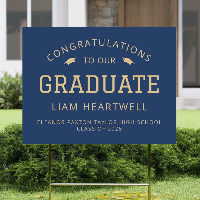 2025 Congratulations Graduate Navy Blue Gold Yard Sign (Creator Uploaded)