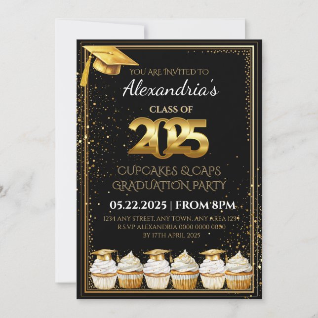 2025 Cupcakes & Caps Graduation Invitation (Front)