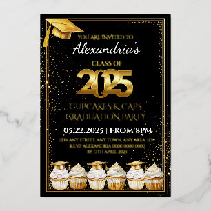 2025 Cupcakes & Caps Graduation Invitation Foil Invitation