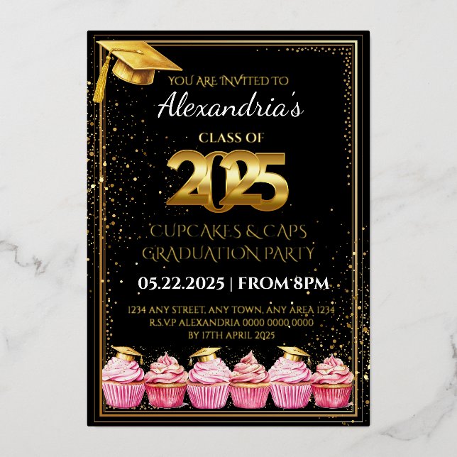 2025 Cupcakes & Caps Graduation Invitation Foil Invitation (Front)