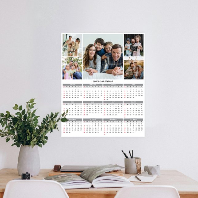 2025 Custom Family Five Photo Calendar Poster (Personalize 2025 with our custom photo calendar poster—display favorite photos and stay organized.)