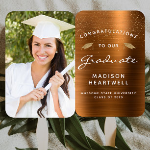 2025 Custom Photo Copper Metallic Graduation Hand Fan