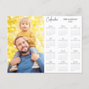 2025 Custom Photo & Family Name 12 Month Calendar Holiday Postcard