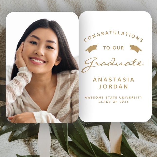 2025 Custom Photo White Gold Graduation Hand Fan (Creator Uploaded)