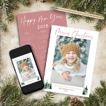 2025 Cute Minimalist Pink Christmas Photo Calendar Holiday Card<br><div class="desc">🌟This is for 2025🌟 Cute, Modern yet Rustic Christmas Holiday Photo Cards featuring adorable little forests of rustic Christmas trees and Merry Christmas in modern typography on a soft modern pastel color palette of forest and sage green. We've put a 2025 calendar on the back for a card that lasts...</div>