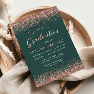 2025 Dark Green Rose Gold Glitter Graduation Party Invitation