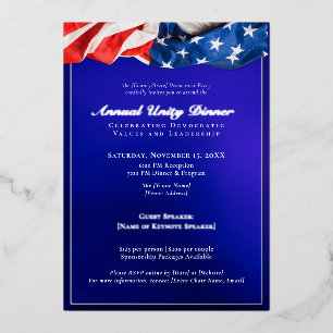 2025 Democratic Unity Dinner Fundraising Silver Foil Invitation