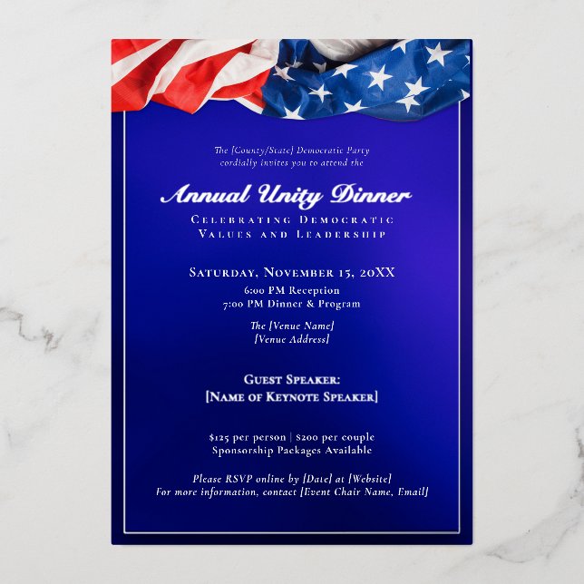 2025 Democratic Unity Dinner Fundraising Silver Foil Invitation (Front)