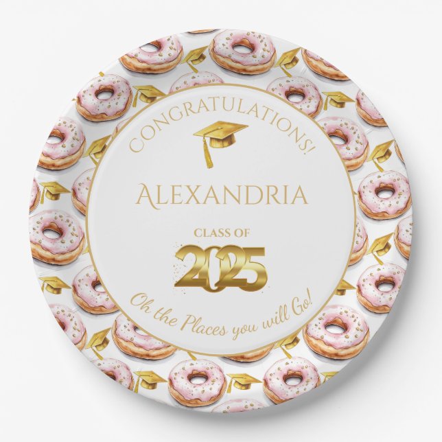 2025 Donuts and Degrees Graduation Paper Plate (Front)