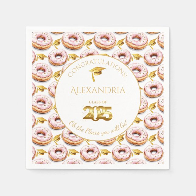 2025 Donuts and Degrees Graduation Paper Plate Napkins (Front)
