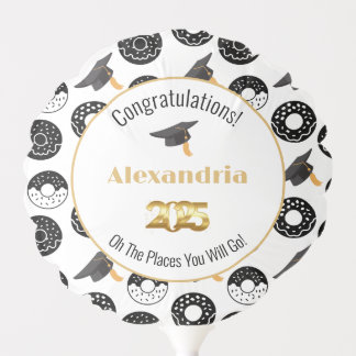 2025 Donuts and Degrees Modern Black and White Balloon