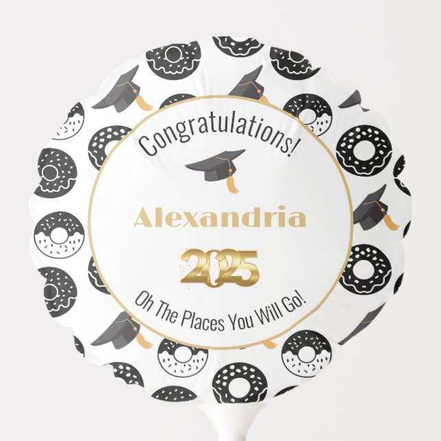 2025 Donuts and Degrees Modern Black and White Balloon (Front)