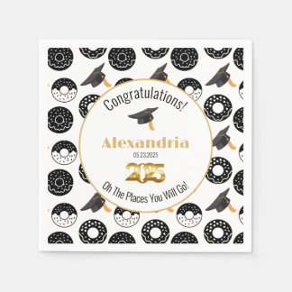 2025 Donuts and Degrees Modern Black and White Napkins